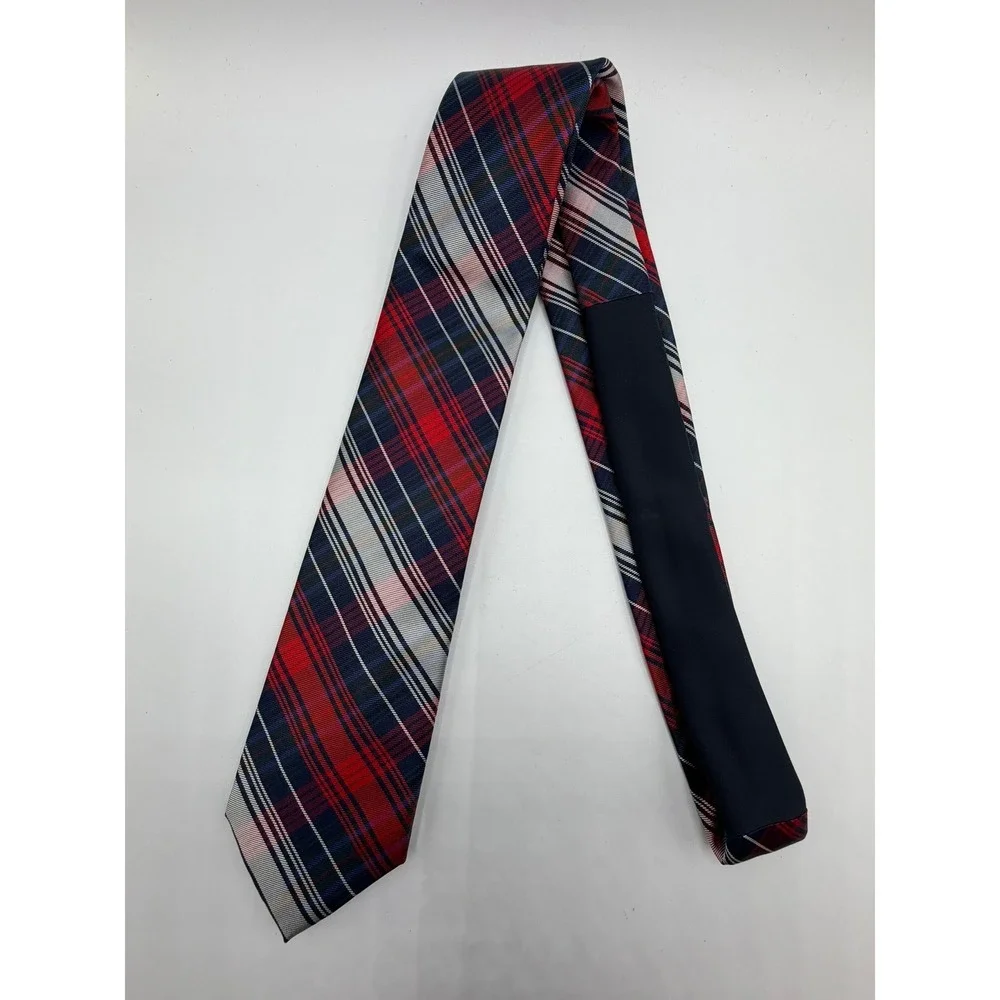 Chaps Mens Silk Necktie Red Navy Blue Green Plaid Classic Formal Dress Tie